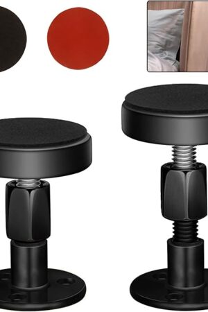 2PCS Black Adjustable Bed Frame Anti-Shake Tool, Headboard Stoppers with Free Furniture Pads and Screws, No More Creaking, Protect The Wall from Banging, Easy to Install (1.1-2.5in)