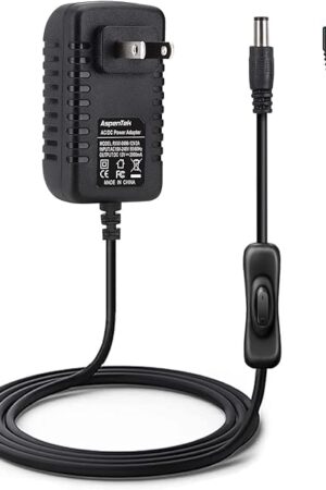 12V Power Supply with Switch for 12V LED Light Bar, Strip, Neon Sign, CCTV, Max 24W, 2A, Black, Modern Style, 5.5 mm x 2.1mm DC Barrel Connector