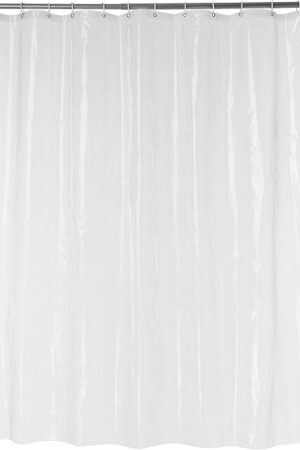Amazon Basics Water Resistant 8-Gauge PEVA Shower Curtain Liner with Metal Grommets and Plastic Hooks, 72"L x 72"W, Clear