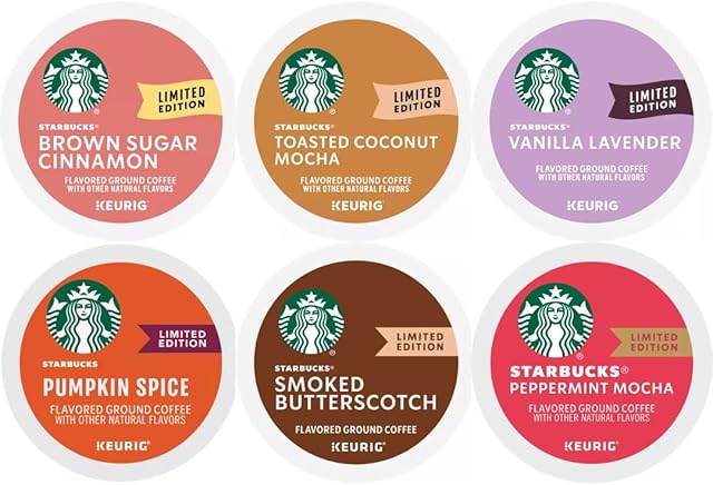 Limited Edition Starbucks Flavors, Peppermint Mocha, Brown Sugar Cinnamon, Vanilla Lavender, Smoked Butterscotch, Toasted Coconut Mocha And Pumpkin Spice (20 Count)