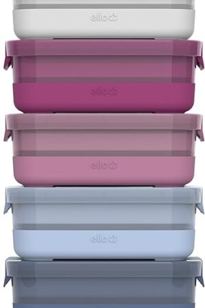 Ello Plastic Meal Prep Set BPA Free Plastic Food Storage Container with Silicone Boot and Airtight Lids, Dishwasher, Microwave, and Freezer Safe.