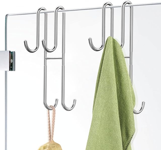 Cerbonny Stainless Steel Shower Door Hooks, Silver 2 Pack