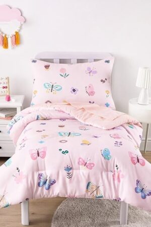 Wake In Cloud Butterfly Toddler Bedding Set 4 Pieces Crib Bed Set Pink
