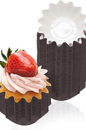 100 PCS Baking Cups Cupcake Liner Flared Brioche Standard Muffin Wrappers Greaseproof Coated Paper Cup for Wedding Birthday Holiday Party or Baby Shower (Brown)