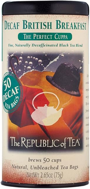 The Republic of Tea Decaf British Breakfast Black Tea, Tin of 50 Tea Bags