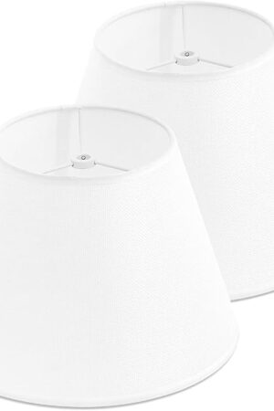 White Lamp Shades Set of 2 for Table Lamps, Small Lampshades 6" Top x 10" Bottom x 7" High, Bell Modern Fabric Lampshade, Replaceable Spider Fitter Home Decor Shade