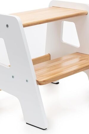 2-Step Wooden Step Stool for Toddlers | Kids Stool for Bathroom Sink & Kitchen Use | Non-Slip Step | Wooden Stool for Children Ages 2+ Years White