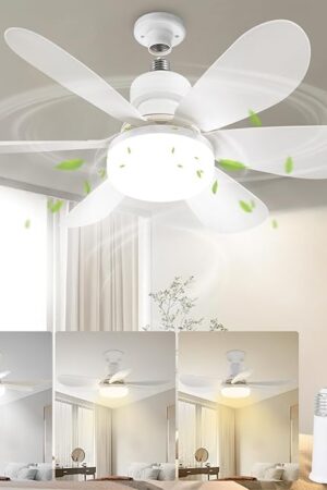 Breeze Socket Fan Light with Remote,Portable Small Ceiling Fans with Lights Bulb for Bedroom,Kitchen,Living Room,20"Screw in Ceiling Fan in Light Socket for E26 Base 40W/3000K-6000K Dimmable