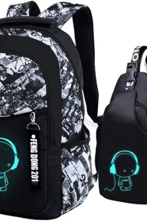 Asge School Backpack for Boys Print Backpack Teenagers Nylon Large School Bag Outdoor Reflective Daypack