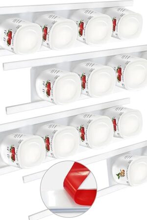 8 Pack Yogurt Organizer for Fridge, Holder With Adhesive Tapes for 3.75 Inch Greek and Vegan Yogurt