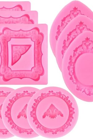 9 PCS Picture Frames Fondant Silicone Molds, TuNan Vintage Style Photo Frame Moulds for Cake Decorating Cupcake Topper Chocolate Candy Polymer Clay