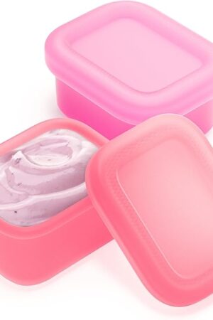 2-Pack Leak-Proof Salad Dressing Container To Go, Food Grade Silicone Sauce Containers for Bentgo Lunch Box, Reusable Condiment Cups with Lids for Small Snacks - 2.6 oz (Fuchsia & Pink)