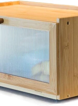 Bamboo Bread Box for Kitchen Counter-Large Capacity Bread Storage Container Farmhouse Bread Box with Window Bread Holder