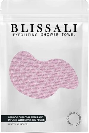 BLISSAL Exfoliating Shower Towel 47",Premium Scrub Wash Cloth for Body Face, Exfoliating Washcloth for Men and Woman(Pink)