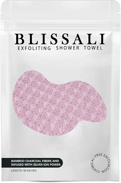 BLISSAL Exfoliating Shower Towel 47",Premium Scrub Wash Cloth for Body Face, Exfoliating Washcloth for Men and Woman(Pink)