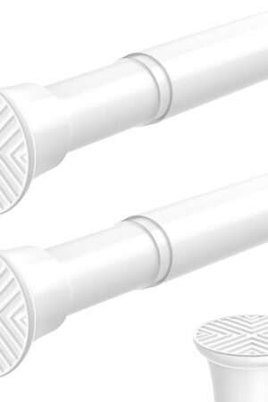 2PCS White Spring Curtain Rods for Windows 23 to 46 Inch, Adjustable Extendable Pressure Tension Curtain Rods No Drilling, Small Tension Rod for Doorway Bedroom Closet Door Kitchen