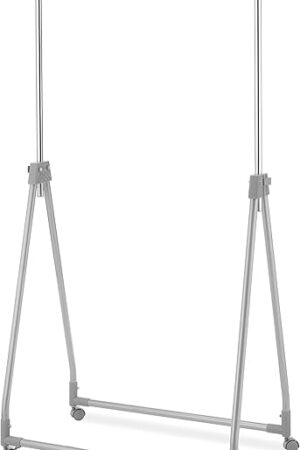 Whitmor Foldable Garment Rack - Rolling Clothes Rack - Adjustable Height - Silver