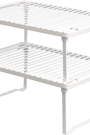 Amazon Basics Stackable Metal Kitchen Storage Shelves for Dishes, 12.5" L x 8" D x 4.5" H, Set of 2, White