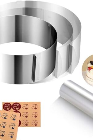 Cake Rings Mousse Mold Acetate Cake Collar Set - Adjustable 6 to12 Inches Stainless Steel Baking Rings Round Cake Molds with 5.5 x 394 Inch Clear Cake Acetate Sheet Rolls for Baking Pastry, Cake Decor
