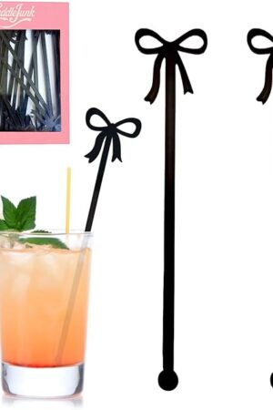 20 pcs Bow Drink Stirrers, Acrylic Drink Stirs for Bow Themed Party Decoration, Coquette Birthday Cocktail Wedding Decorations Party Favors (Black)