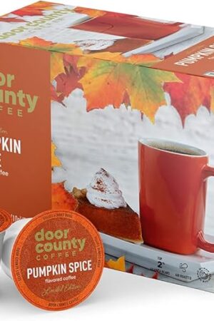 Door County Coffee Pumpkin Spice Fall Flavored Ground | 10 Count Single Serve Cups | Medium Roast | 100% Specialty Arabica | Flavored Gourmet | Cinnamon & Nutmeg