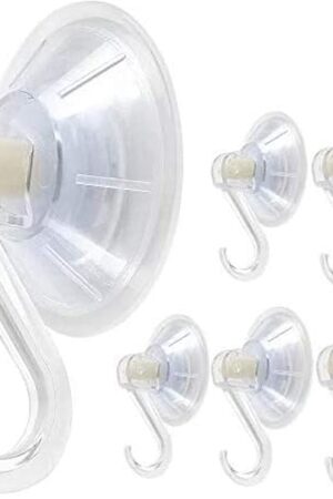 Clear Plastic Suction Cup Hook, oobest 6 Pack Ultra Heavy Duty Hooks Strong Power Lock Hooks Vacuum Traceless Hooks Smooth Waterproof Oil-Proof Wall Shower Kitchen Window Bathroom Holder