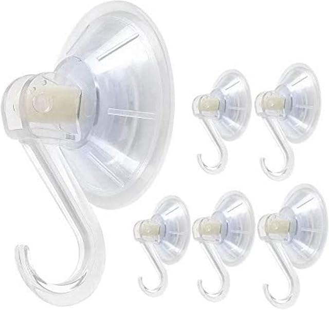 Clear Plastic Suction Cup Hook, oobest 6 Pack Ultra Heavy Duty Hooks Strong Power Lock Hooks Vacuum Traceless Hooks Smooth Waterproof Oil-Proof Wall Shower Kitchen Window Bathroom Holder
