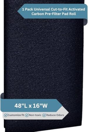Activated Carbon Filter Pad - Cut To Fit Air Filter Roll for Improved Filtration - Universal Carbon Sheet for Air Purifier, Furnace, AC, Range Hood, 3D Printer, and Odor/VOC Control