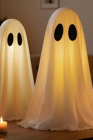 2 Packs Halloween Decorations Indoor - USB Power Ghost Decor Kit with Remote Controlled String Lights, Ghosts Halloween Decor Indoor Home Mantel Shelf Table Fireplace