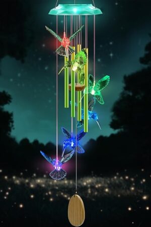 Wind Chimes,Hummingbird Solar Wind Chimes for Outside,Green Gradation Aluminum Tubes Deep Tone Memorial Wind Bell for Garden/Patio Mobiles Decorative Gifts for Mom, Wife, Grandma Neighbors(37" Long)