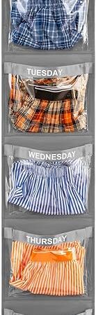 Day of Week Kids Clothes Organizer Weekly Hanging Closet Organizer Monday to Friday School Clothing Storage (GREY)