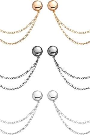 6pcs Magnet Clothing Pins, Metal Magnetic Clothing Clips with Chain Multi-Use Strong Magnet Pin Magnetic Button Clips for Fixing Hem of Hijab Clothes Long Pants Legs Sleeves of Shirts(Round Style)