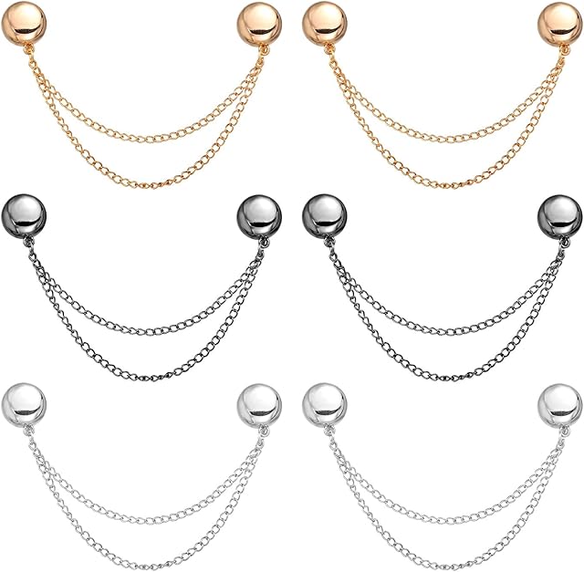 6pcs Magnet Clothing Pins, Metal Magnetic Clothing Clips with Chain Multi-Use Strong Magnet Pin Magnetic Button Clips for Fixing Hem of Hijab Clothes Long Pants Legs Sleeves of Shirts(Round Style)