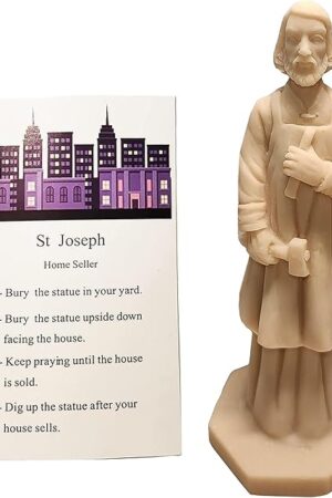 Cyberlight St Joseph Statue for Selling House Kit Resin Saint Joseph Figurine for Protecting Home with Instruction Card and House Prayer Complete Set (Beige)