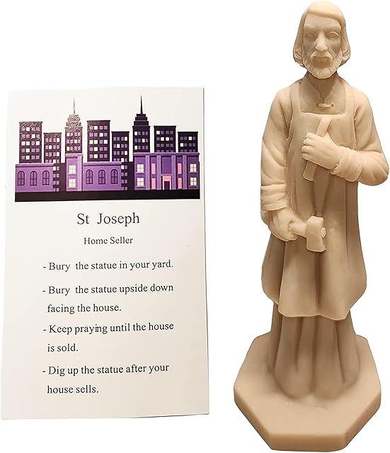 Cyberlight St Joseph Statue for Selling House Kit Resin Saint Joseph Figurine for Protecting Home with Instruction Card and House Prayer Complete Set (Beige)