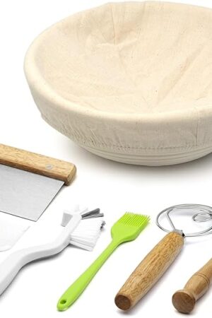 Banneton Bread Proofing Basket, 9 inch Round Sourdough Starter Kit for Baking Fermentation, Bread Making Supplies Tools Set, Sourdough Bread Baking Supplies Accessories, Rattan Basket Gift Set