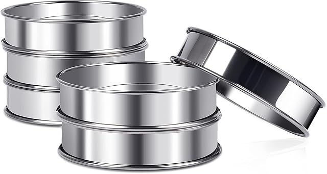 4inch English Muffin Rings, 6pcs Double Rolled Stainless Steel Crumpet Tart Rings for Baking