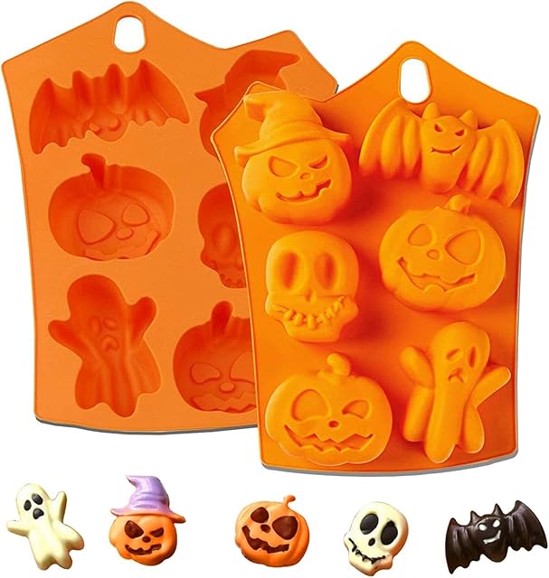 2Pcs Halloween Silicone Cake Mold,Pumpkin Bat Skull Ghost Shape Silicone Candy Chocolate Molds for DIY Cookies Soap Candy Gummy Chocolate Mold Ice Cream Tray for Kitchen DIY Baking Tools…