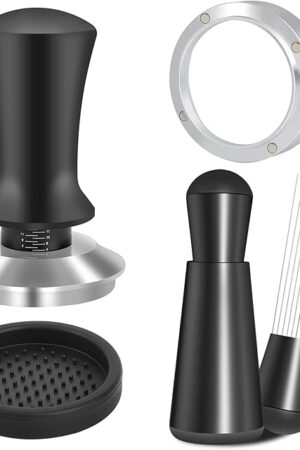 51mm Espresso Accessories Kit, Spring Loaded Calibrated Tamper, WDT Tool and Dosing Funnel Set Fits Espresso Coffee Machines and 51 mm Portafilters