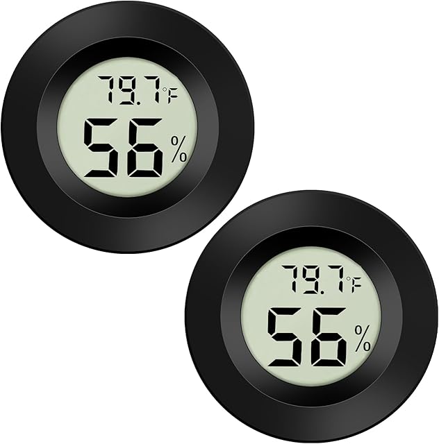2-Pack Mini Digital Thermometer Hygrometer Indoor Room LCD Reptile Monitor Humidity Meter Gauge for Humidifiers Dehumidifiers Greenhouse Basement Babyroom