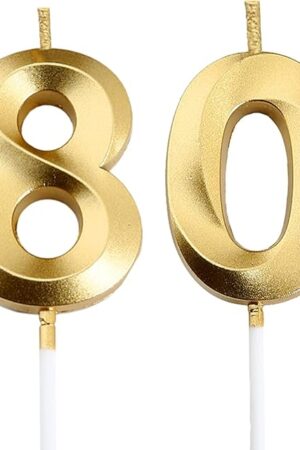 80th Birthday Candles,Gold Number 80 Cake Topper for Birthday Decorations Party Decoration