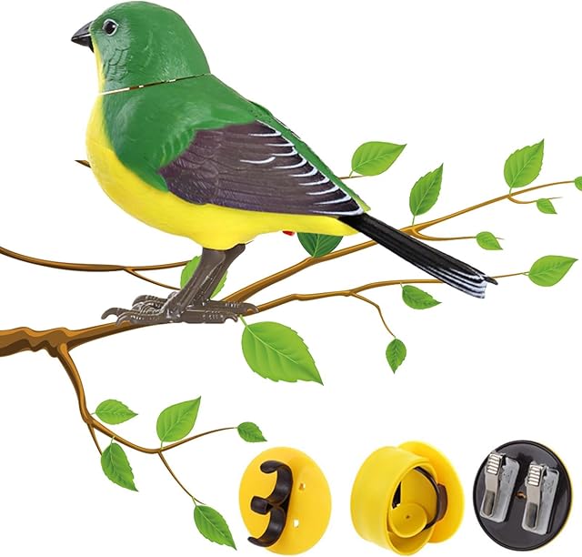 The Robot Bird Electric Singing and Chirping Bird Toy Ound and Motion Activated Singing Birds with Movable mouses Ands Head Battery Operated Outdoor Decorations for Kids, Pet Supplies for Indoor Cats
