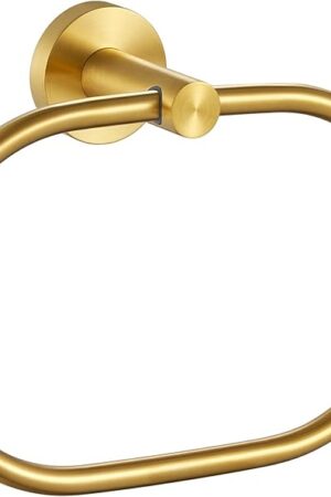 Angle Simple Towel Ring Brassy Gold, SUS 304 Stainless Steel Swivel Hand Towel Holder for Bathroom Wall Mount
