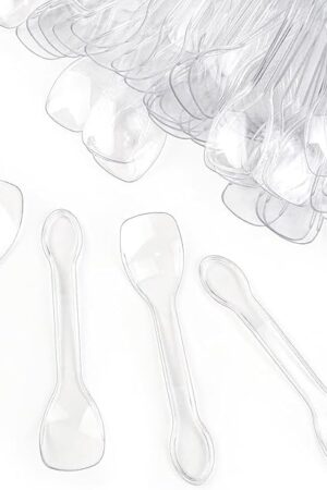100PCS Tasting Spoons Ice Cream Dessert Taster Spoons Plastic Mini Spoons Disposable Dessert Spoons for Miniature Dessert Cups, Sampling, Small Catering Supplies, Tasting Party (Clear)