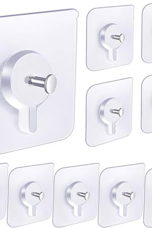 Adhesive Hooks Wall Hangers Without Nails, Waterproof Oil Resistant, 10 Pack