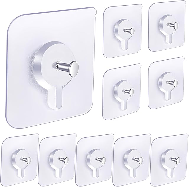 Adhesive Hooks Wall Hangers Without Nails, Waterproof Oil Resistant, 10 Pack