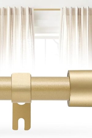 Curtain Rod for Windows 28 to 48 Inch, 5/8 Inch Gold Adjustable Curtain Rod with 2 Brackets, Easy Installation and Simple End Caps, For Living Room, Bedroom, Outdoor