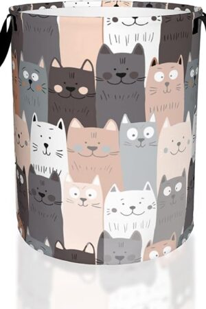 Cute Cat Laundry Basket,Waterproof Cats Laundry Hamper,Collapsible Organizer Basket for Storage Bin Toy Bins, Dirty Clothes Laundry Basket for Living Room/Bathroom/Bedroom