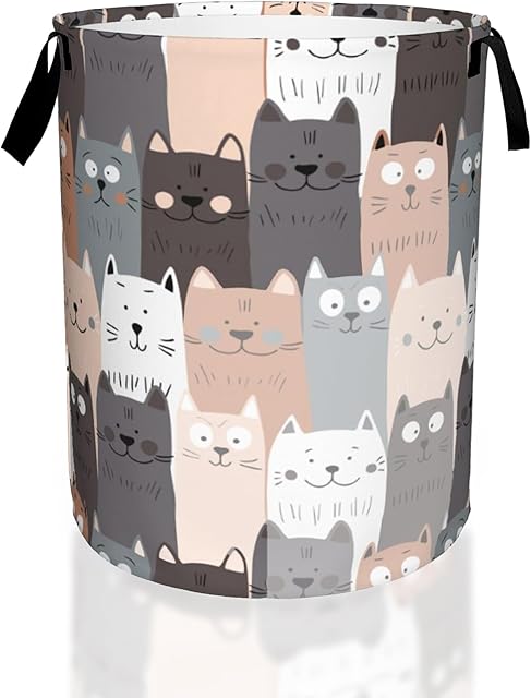Cute Cat Laundry Basket,Waterproof Cats Laundry Hamper,Collapsible Organizer Basket for Storage Bin Toy Bins, Dirty Clothes Laundry Basket for Living Room/Bathroom/Bedroom