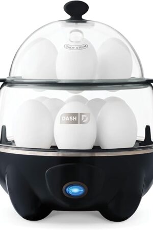 DASH Deluxe Rapid Egg Cooker for Hard Boiled, Poached, Scrambled Eggs, Omelets, Steamed Vegetables, Dumplings & More, 12 capacity, with Auto Shut Off Feature - Black